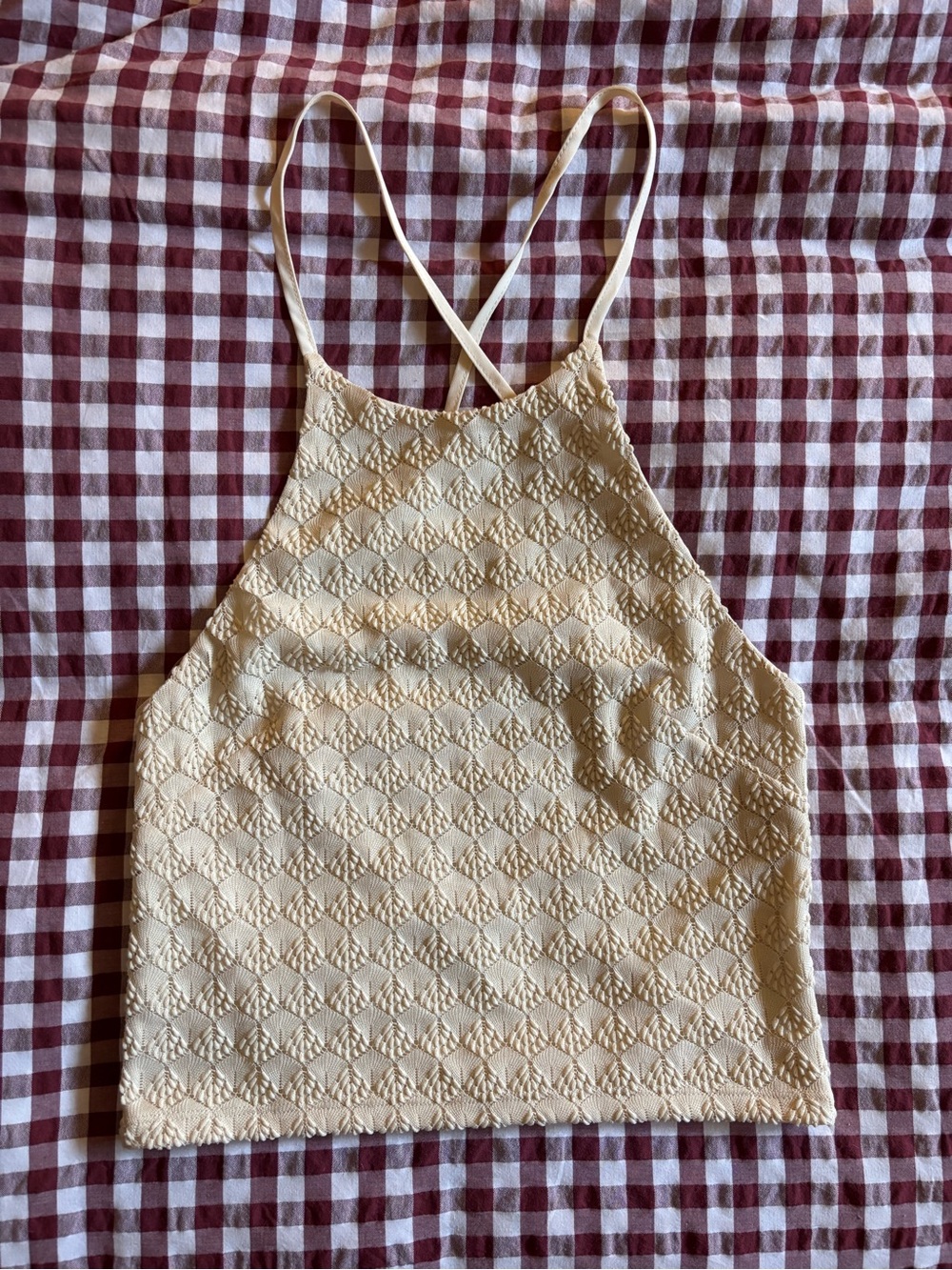 Miss Selfridge Cream Crochet Strappy Halter Top